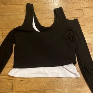 layered black and white crop top
